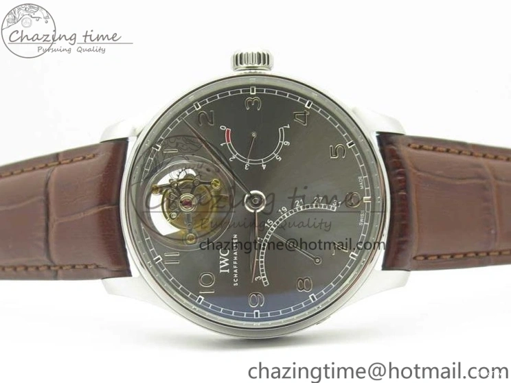 MIROTIME 0127 Lightweight Portuguese Tourbillon IW504602 SS ZF Best Edition Gray Dial on Brown Leather Strap 7177
